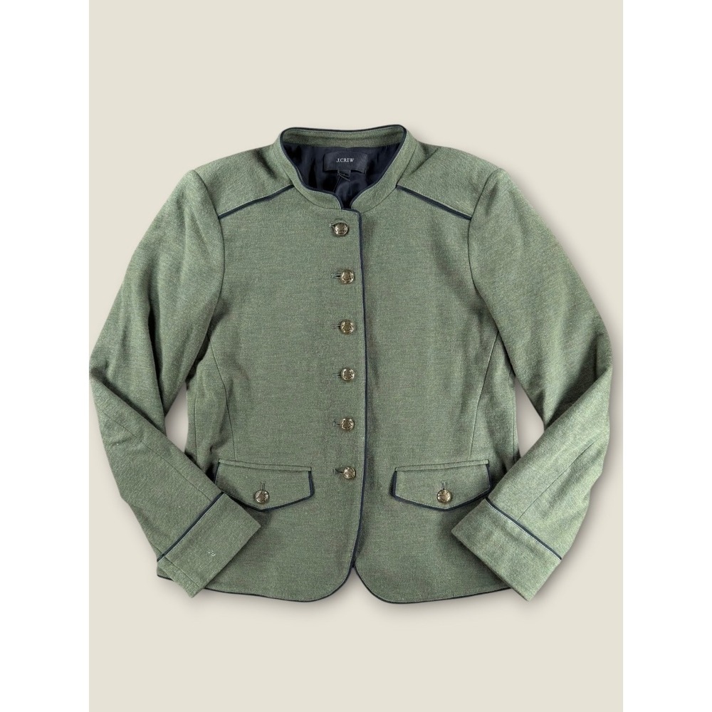 J.Crew Green Knit Regent Blazer Military Jacket Gold Crest Buttons 6